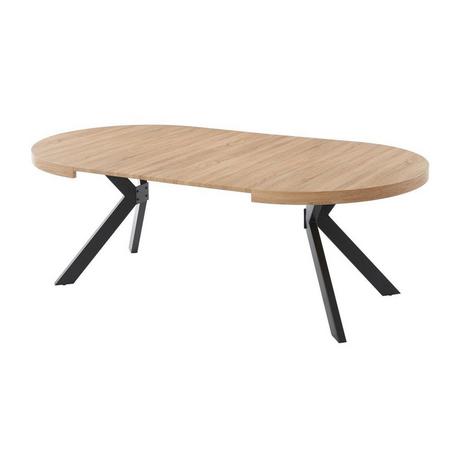 Vente-unique Table à manger extensible 4 à 8 personnes en MDF et acier - Naturel clair et noir - KOMONI  