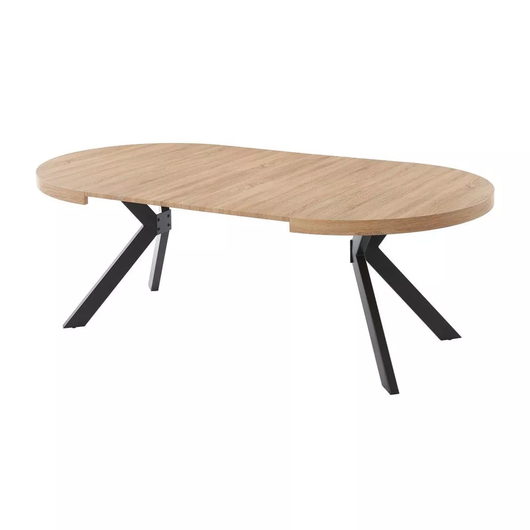 Vente-unique - Table à manger extensible 4 à 8 personnes en mdf et acier - Naturel clair et noir - komoni