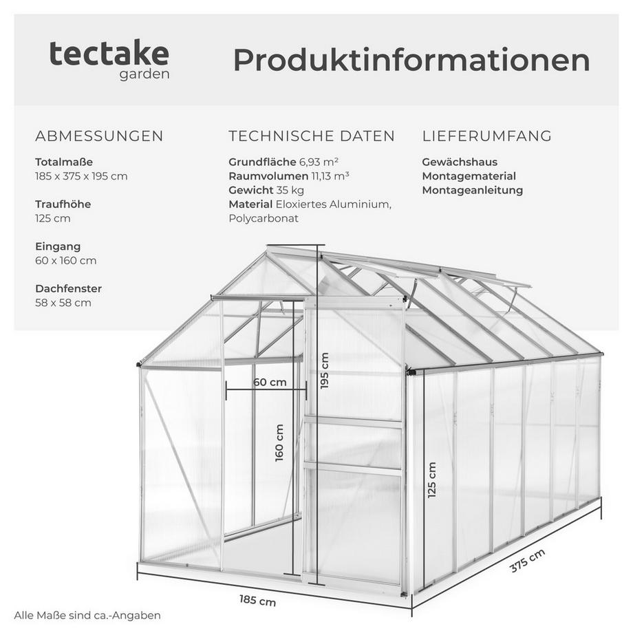 Tectake  Gewächshaus  11,13 m³ Aluminiumrahmen 