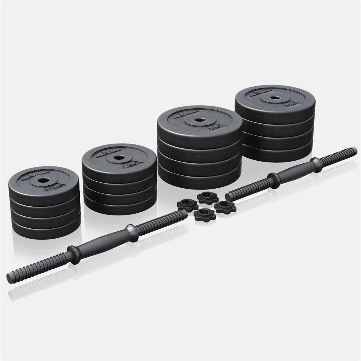 Gyronetics  KIT HALTÈRES COURT 30KG AVEC DISQUES PLASTIQUES | MUSCULATION | 25MM 