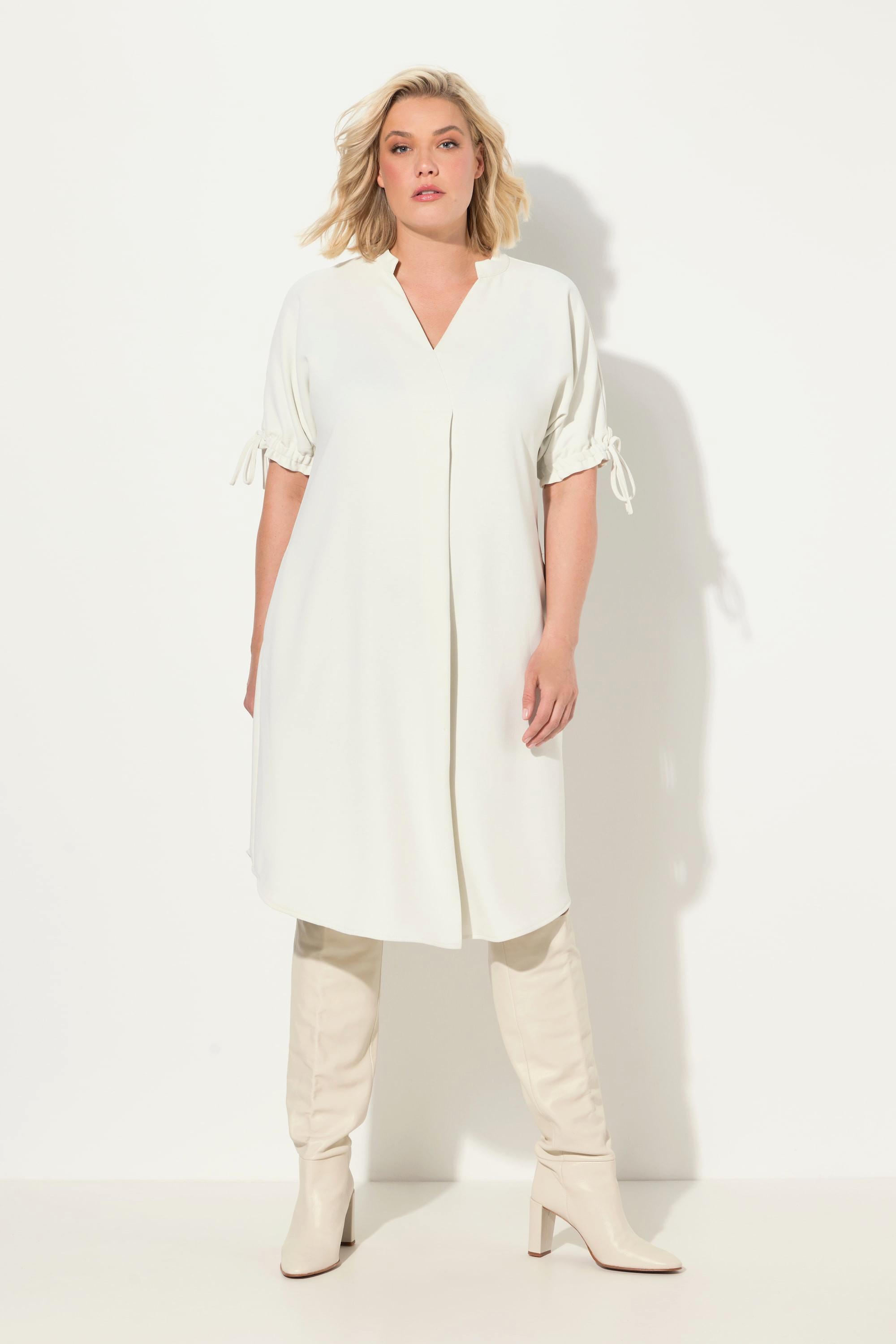 Ulla Popken  Minikleid, Krepp, Oversized, V-Ausschnitt, Halbarm 