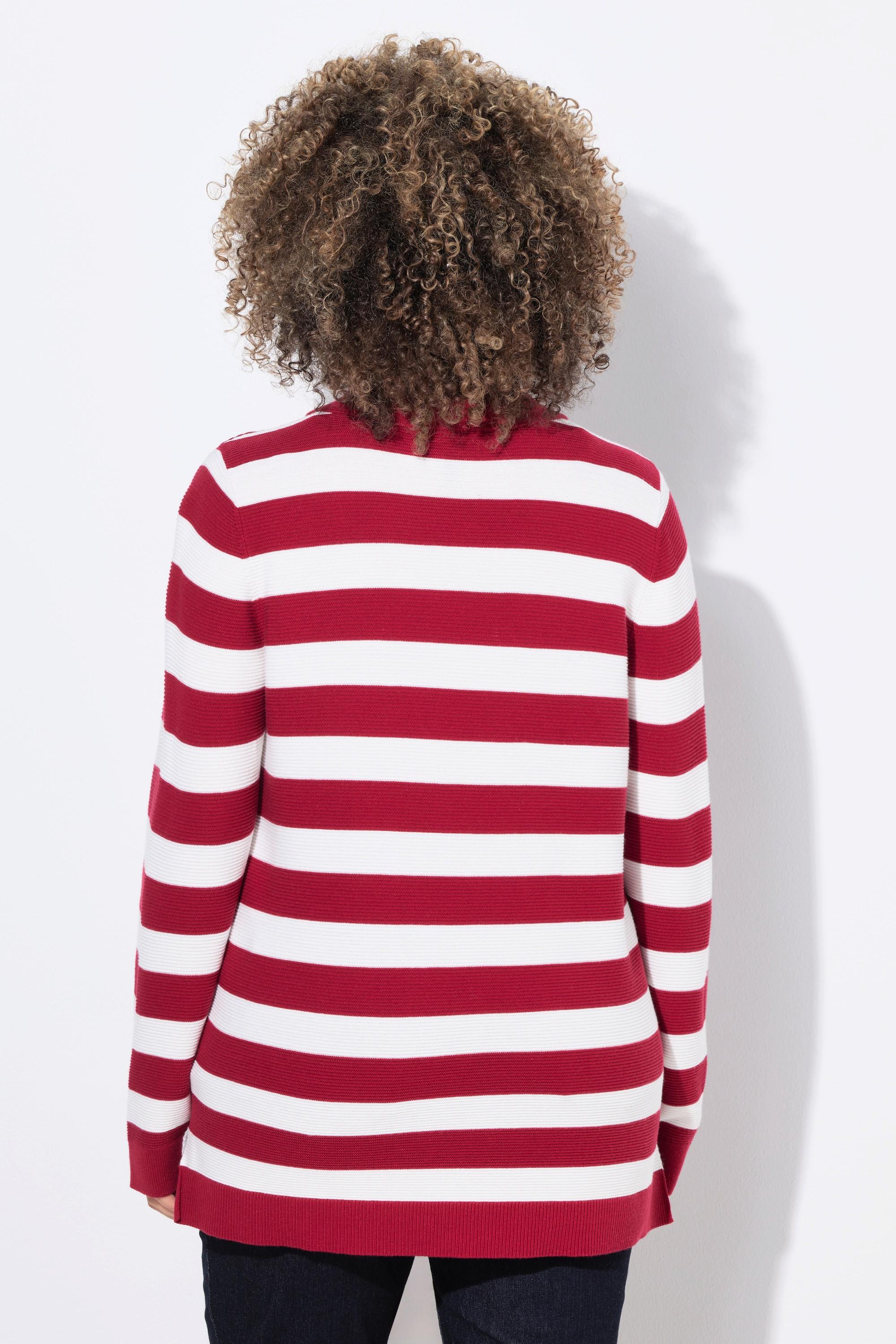 Ulla Popken Pull Rayé Maille Envers Col Polo Manches Longues  