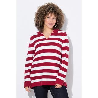 Ulla Popken Pull Rayé Maille Envers Col Polo Manches Longues  