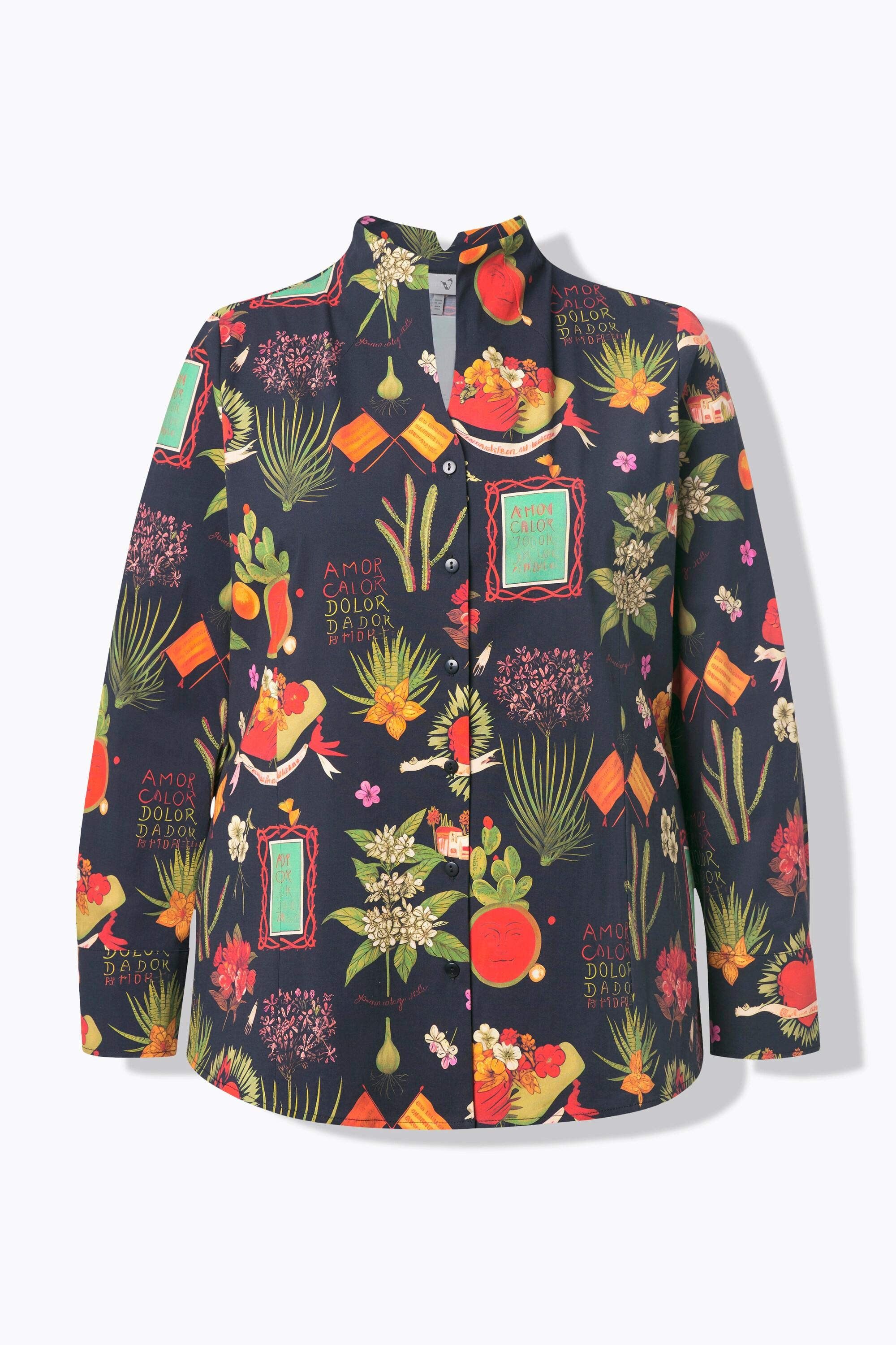 Ulla Popken Blusa Stampa Country Collo Montante Maniche Lunghe  