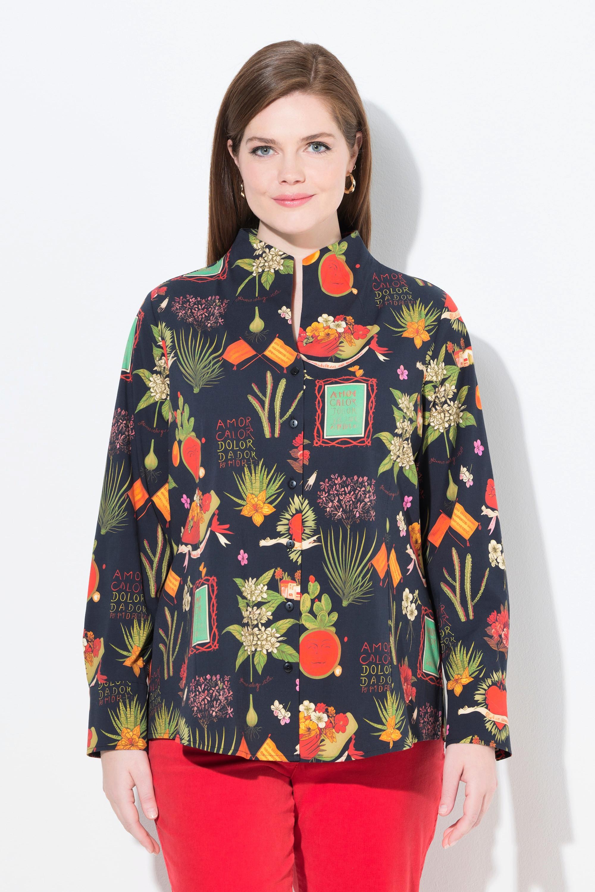 Ulla Popken Blusa Stampa Country Collo Montante Maniche Lunghe  