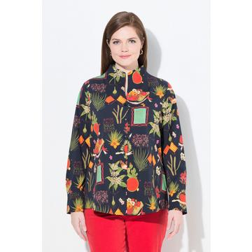 Blusa con stampa country, scollo montante e maniche lunghe