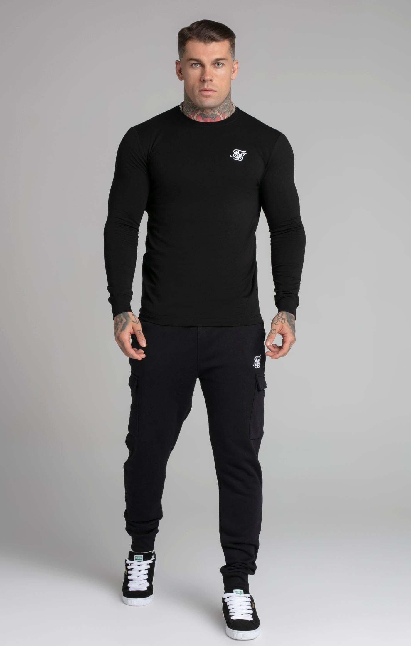Sik Silk  Sweatpants Black Essential Cargo Jogger 