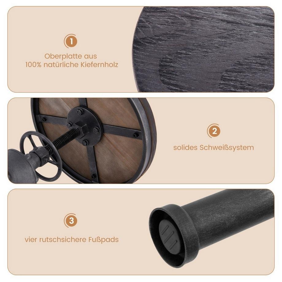 Northix  Tabouret de bar réglable en hauteur 59,5-75 cm, chaise de bar en bois et métal 