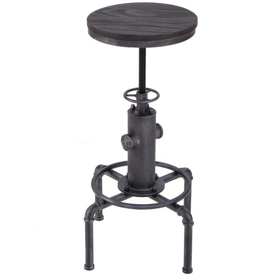 Northix  Tabouret de bar réglable en hauteur 59,5-75 cm, chaise de bar en bois et métal 