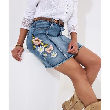 Jupe Denim Brodée Florale