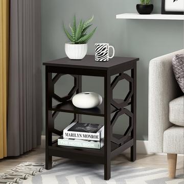 Comodino a 3 livelli Tavolino a forma di OO con struttura stabile 40 x 40 x 61 cm marrone