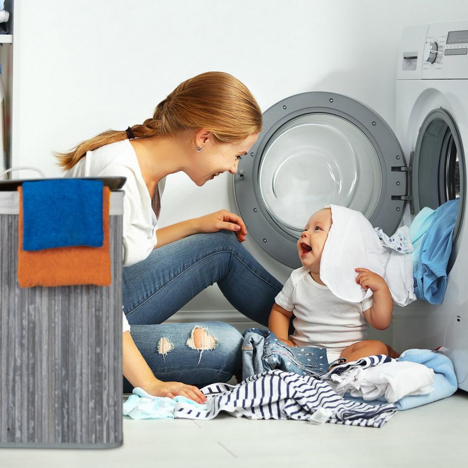 B2X Bambus-Wäschekorb mit 2 Fächern  