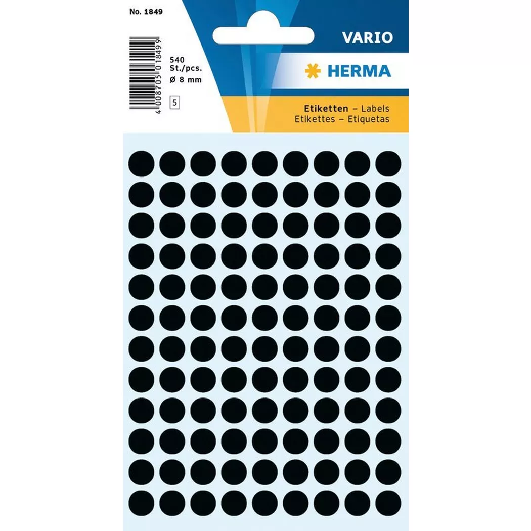 HERMA – Etiketten rund 8mm 540 Stück, One Size, Schwarz