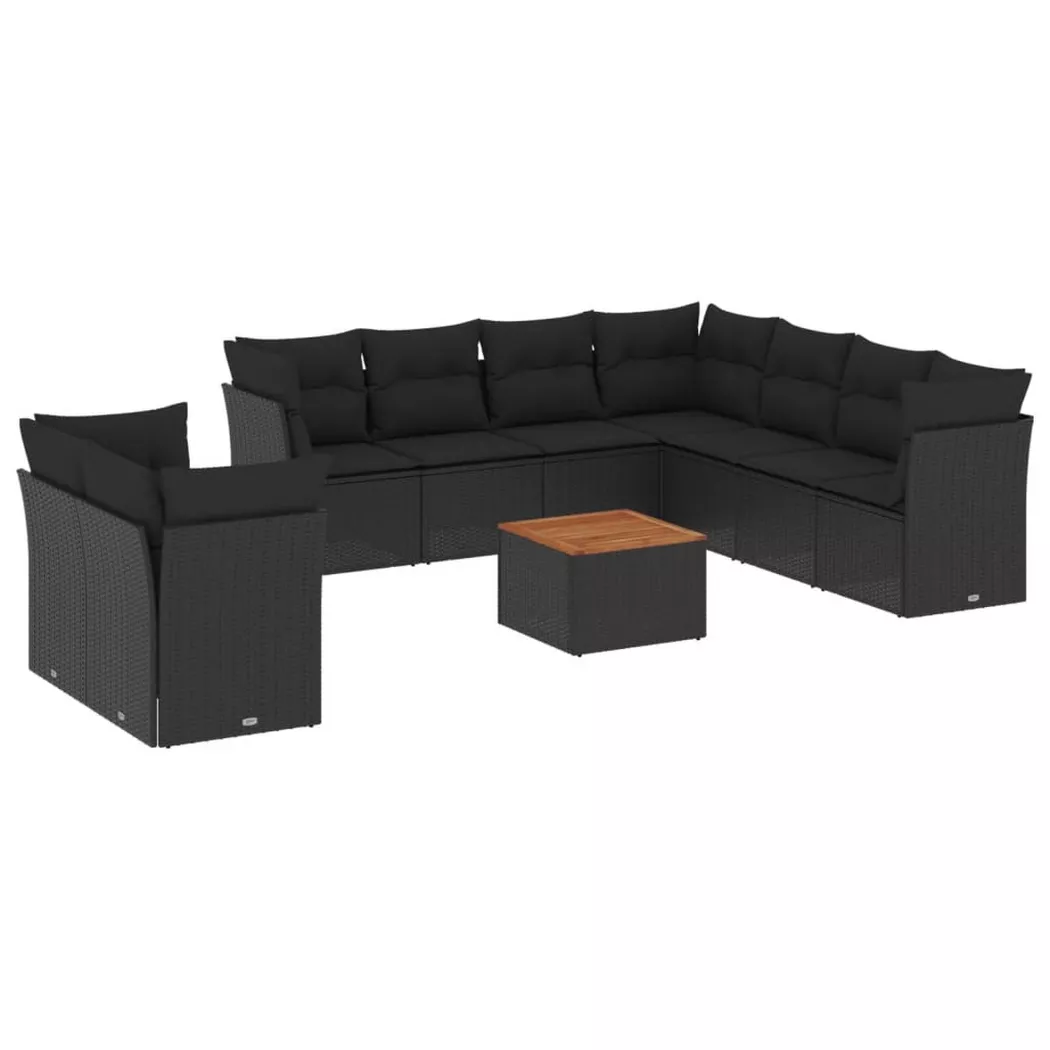 vidaXL 10-delige Loungeset met kussens poly rattan zwart3256041