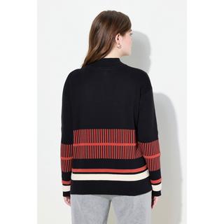 Ulla Popken  Pullover, Streifen, Stehkragen, Langarm, Biobaumwolle 