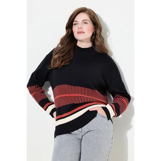 Ulla Popken  Pullover, Streifen, Stehkragen, Langarm, Biobaumwolle 