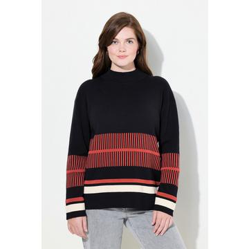 Maglione a righe di cotone biologico con colletto alto e maniche lunghe