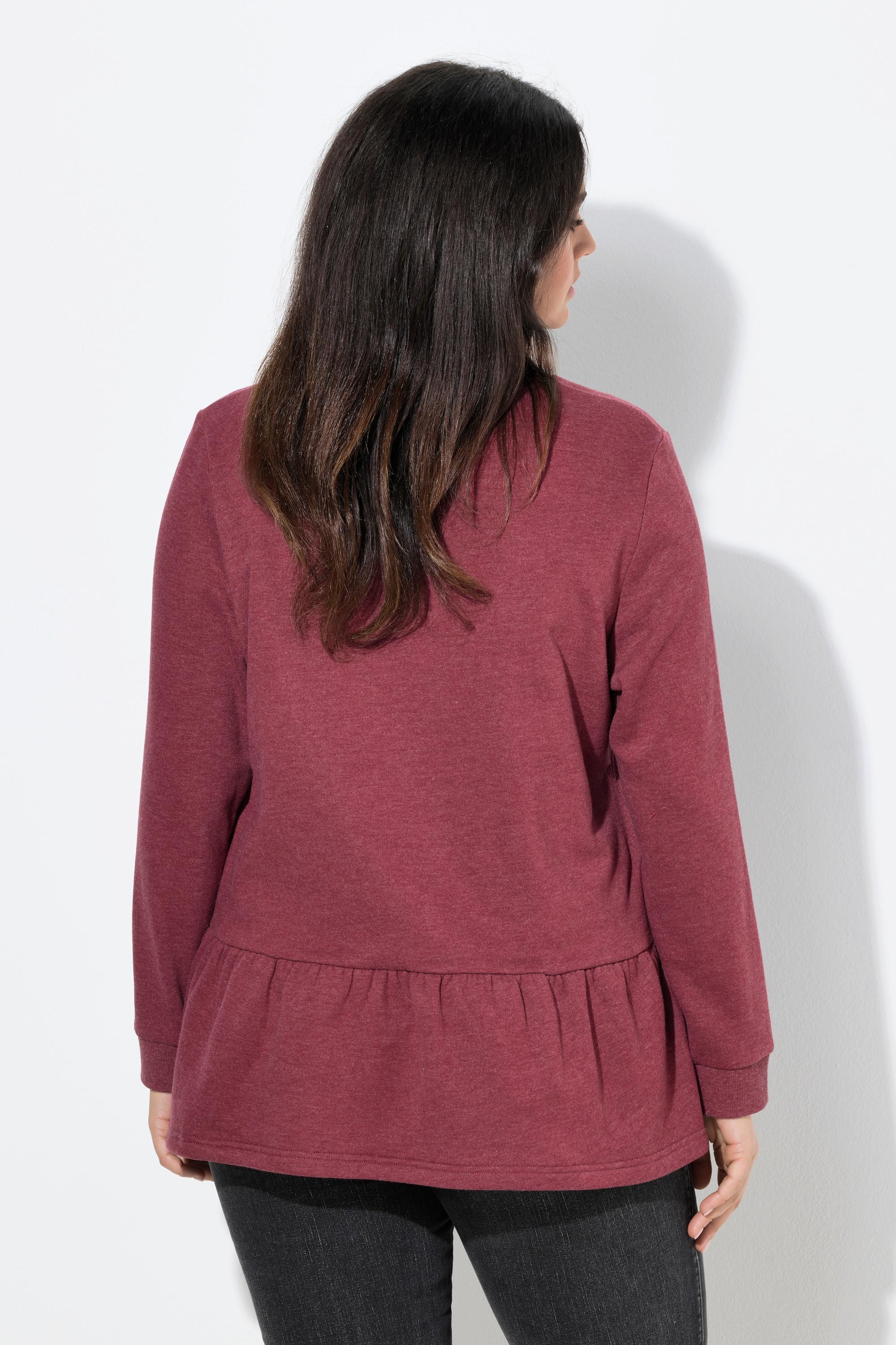 Ulla Popken Sweatshirt Volantsaum A-Linie Rundhals Langarm  