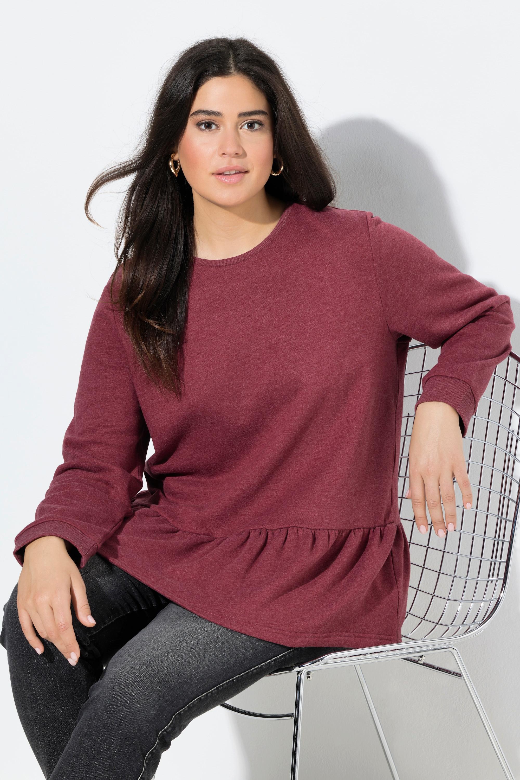 Ulla Popken Sweatshirt Volantsaum A-Linie Rundhals Langarm  