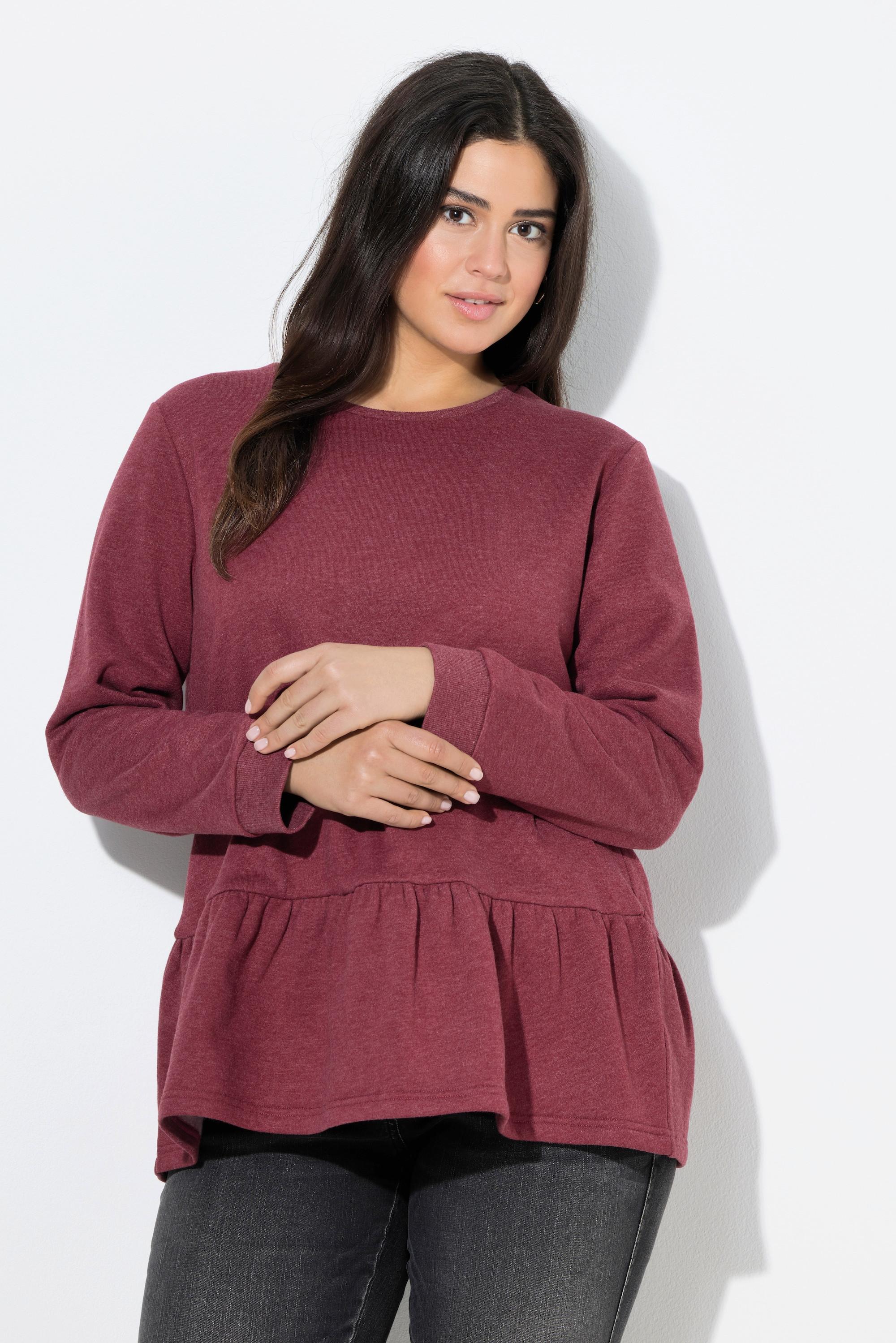 Ulla Popken Sweatshirt Volantsaum A-Linie Rundhals Langarm  