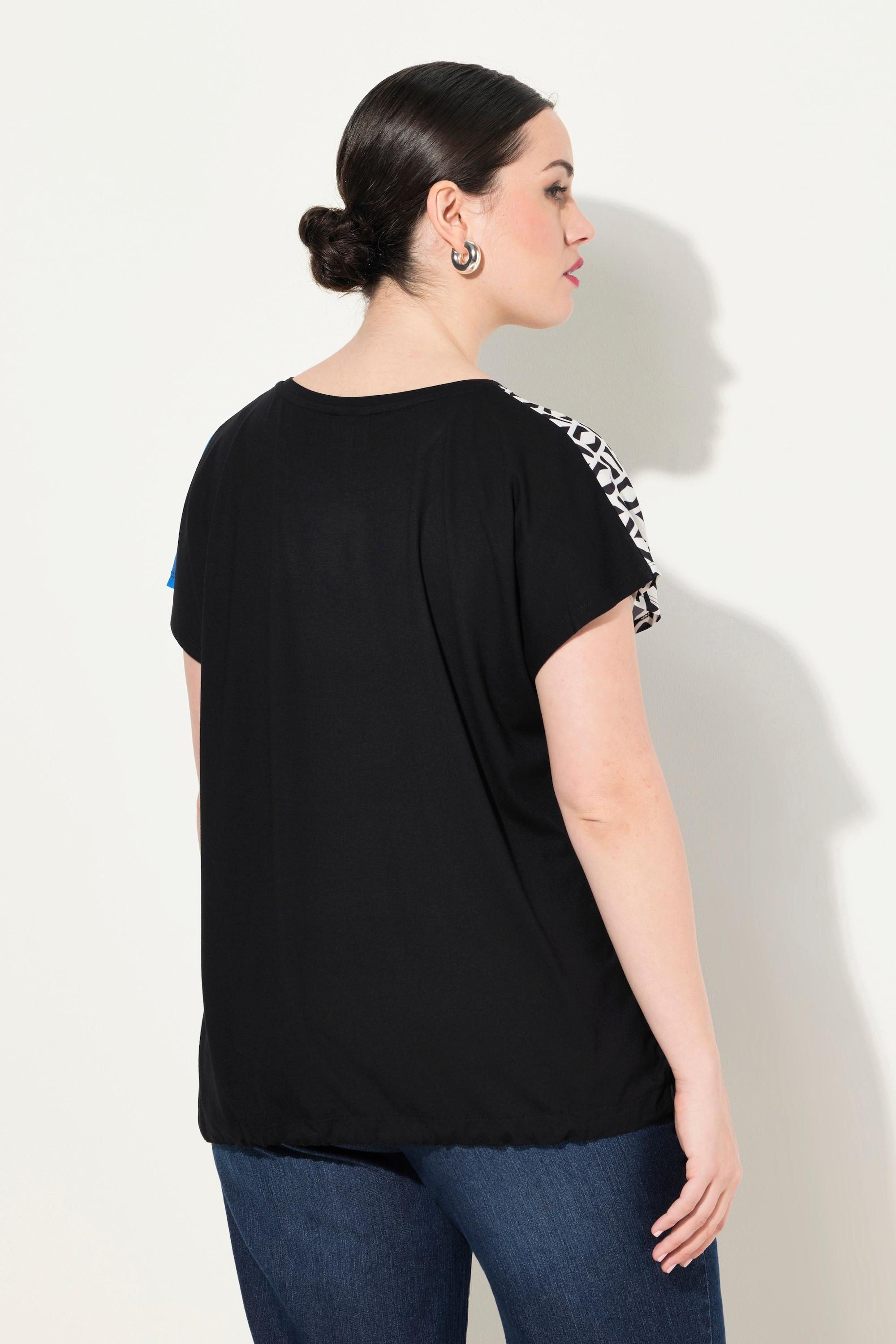 Ulla Popken Blouse Esprit Patchwork Satin Devant Col Rond Manches Courtes  