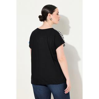 Ulla Popken Blouse Esprit Patchwork Satin Devant Col Rond Manches Courtes  