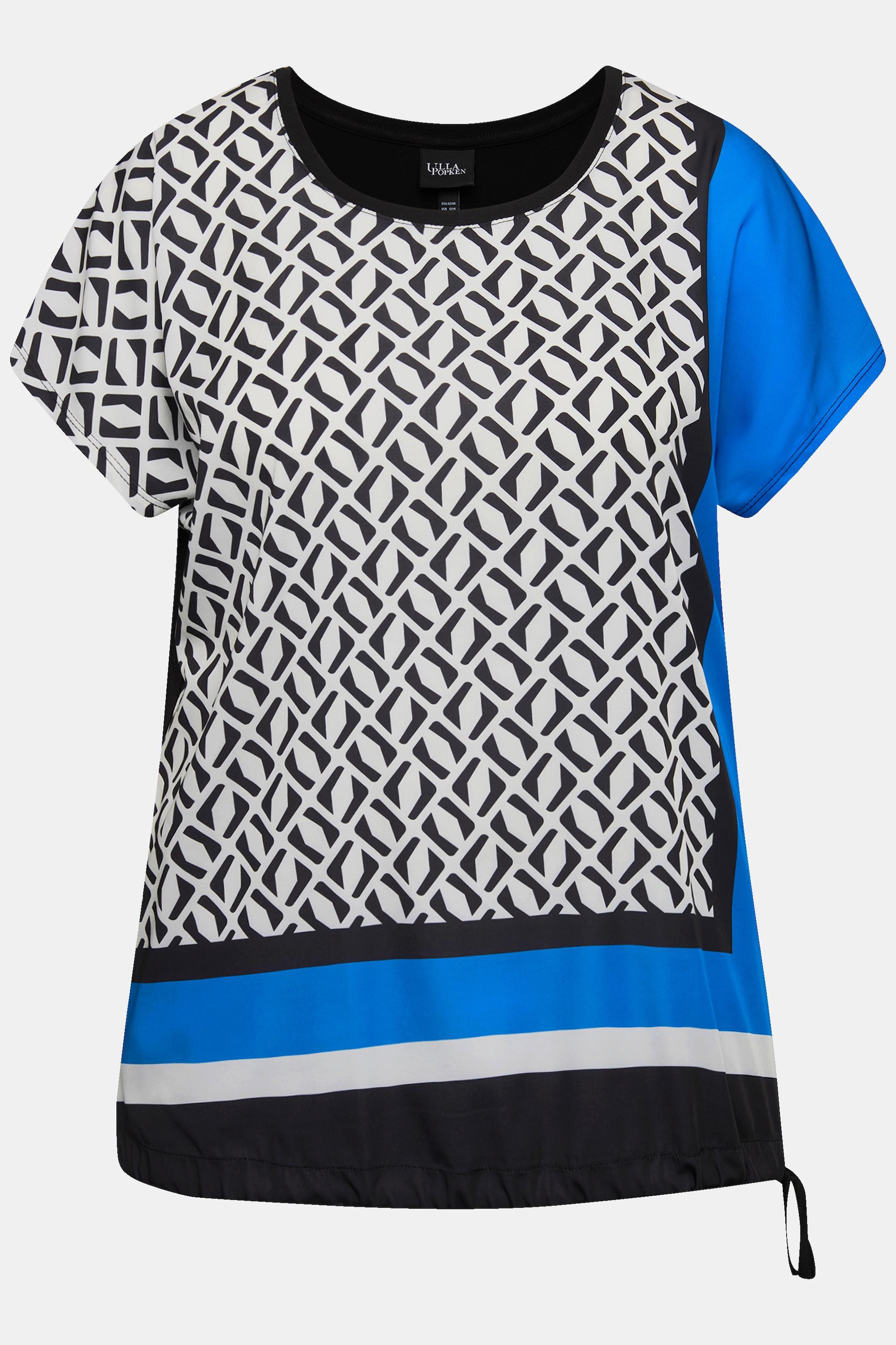 Ulla Popken Blouse Esprit Patchwork Satin Devant Col Rond Manches Courtes  