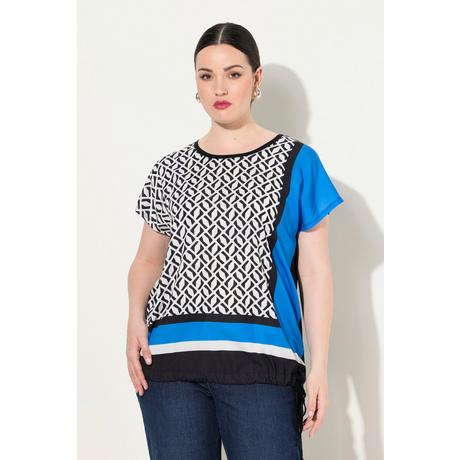 Ulla Popken Blouse Esprit Patchwork Satin Devant Col Rond Manches Courtes  