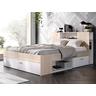 Vente-unique Bett mit Stauraum & Schubladen + Lattenrost - 160 x 200 cm - Weiß & Naturfarben - LEANDRE  