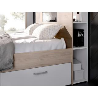 Vente-unique Bett mit Stauraum & Schubladen + Lattenrost - 160 x 200 cm - Weiß & Naturfarben - LEANDRE  