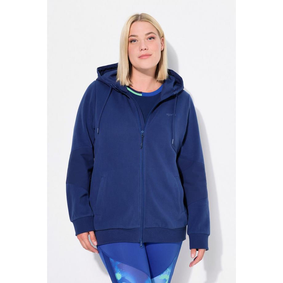 Ulla Popken Sweat à capuche Empiècements en tissu Fermeture à glissière à double sens  