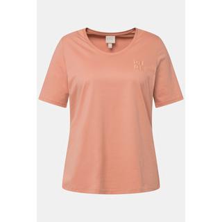 Ulla Popken  T-shirt di cotone biologico con PURE, scollatura a V e mezze maniche 