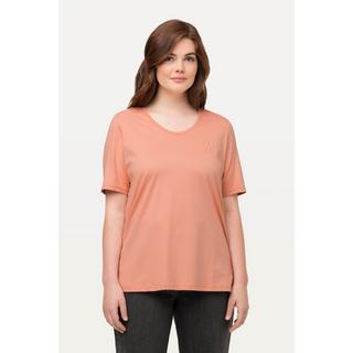 Ulla Popken  T-shirt, PURE, col en V, manches mi-hauteur, coton bio 