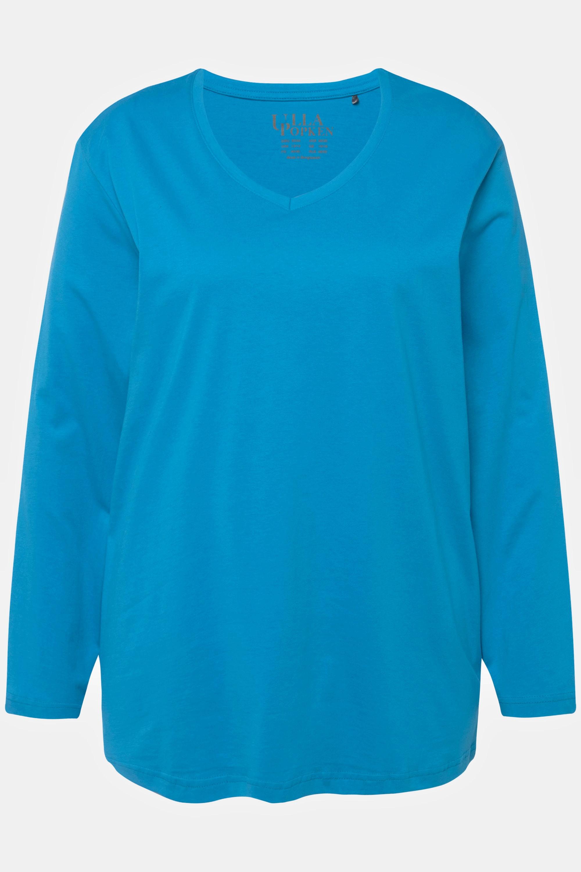 Ulla Popken  T-shirt coupe Relaxed Fit, col en V et manches longues 