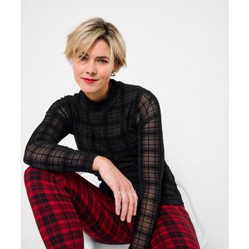 Enges Jersey-Top mit kariertem Mesh