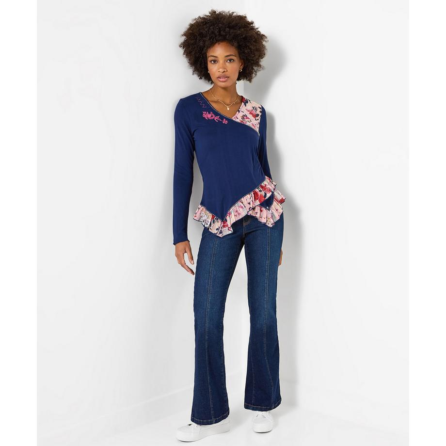 Joe Browns Chloe Henley-Shirt mit V-Ausschnitt und geblümtem Besatz  