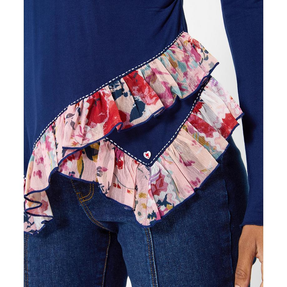 Joe Browns Chloe Henley-Shirt mit V-Ausschnitt und geblümtem Besatz  