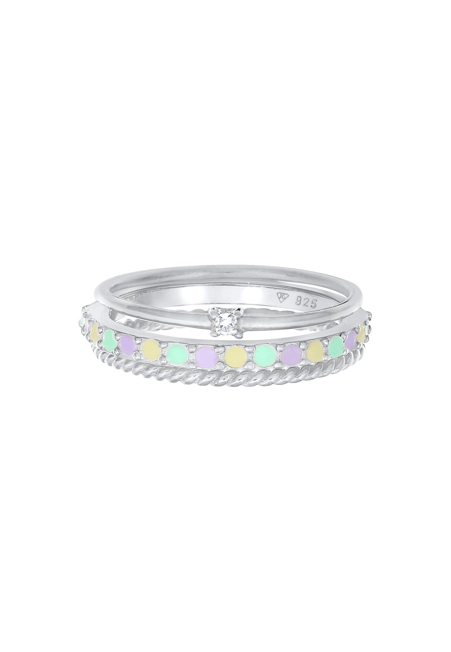 Elli  Ring Multi-Color Emaille Kristall 3Er Set 