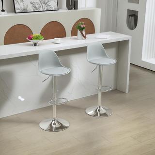 Northio Lot de 2 tabourets de bar, chaises de bar rembourrées avec cadre en acier, dossier, chaises de cuisine réglables en hauteur avec repose-pieds, tabouret de comptoir rotatif à 360° pour cuisine, salon, salle à manger, simili cuir gris  