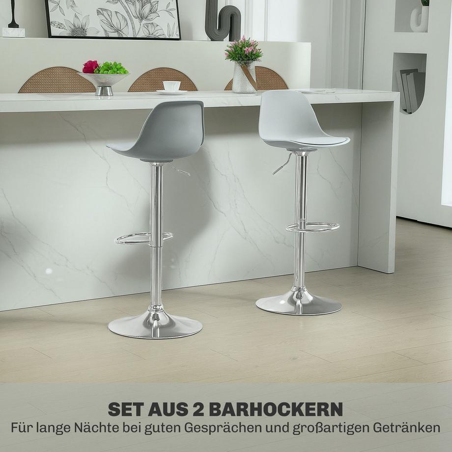 Northio Barhocker 2er Set, Gepolstert Barstuhl mit Stahlgestell, Lehne, Höhenverstellbar Küchenstühle mit Fußstütze 360° Drehbar Tresenhocker für Küche, Wohnzimmer, Esszimmer, Kunstleder Grau  