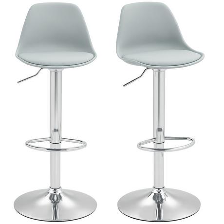 Northio Lot de 2 tabourets de bar, chaises de bar rembourrées avec cadre en acier, dossier, chaises de cuisine réglables en hauteur avec repose-pieds, tabouret de comptoir rotatif à 360° pour cuisine, salon, salle à manger, simili cuir gris  