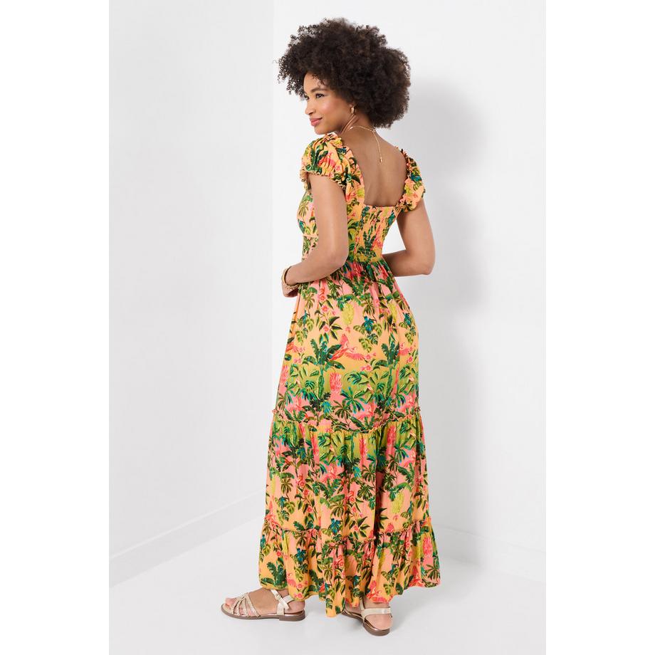 Joe Browns Robe Maxi Imprimée avec Encolure Carrée et Manches Bouffantes  