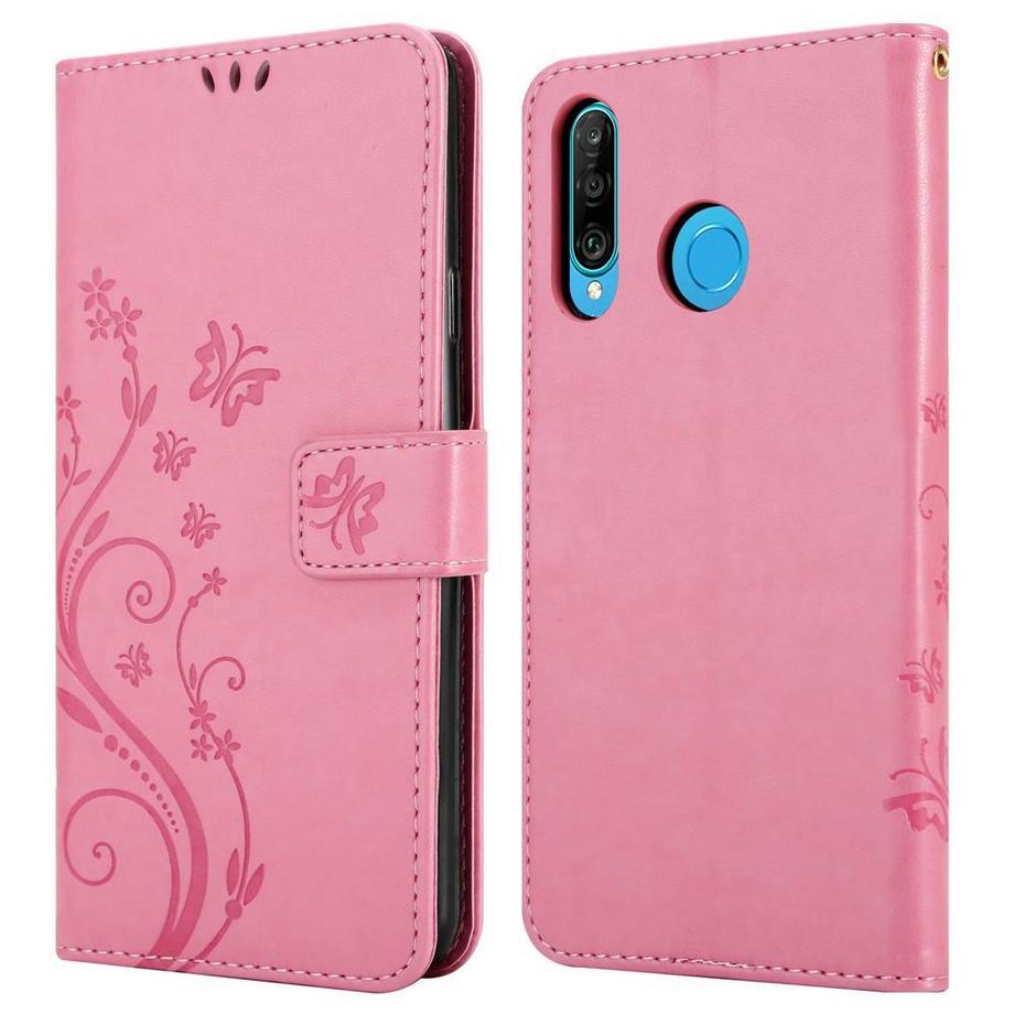 Cadorabo  Housse compatible avec Huawei P30 LITE - Coque de protection au design floral avec fermeture magnétique, fonction de support et emplacements pour cartes 