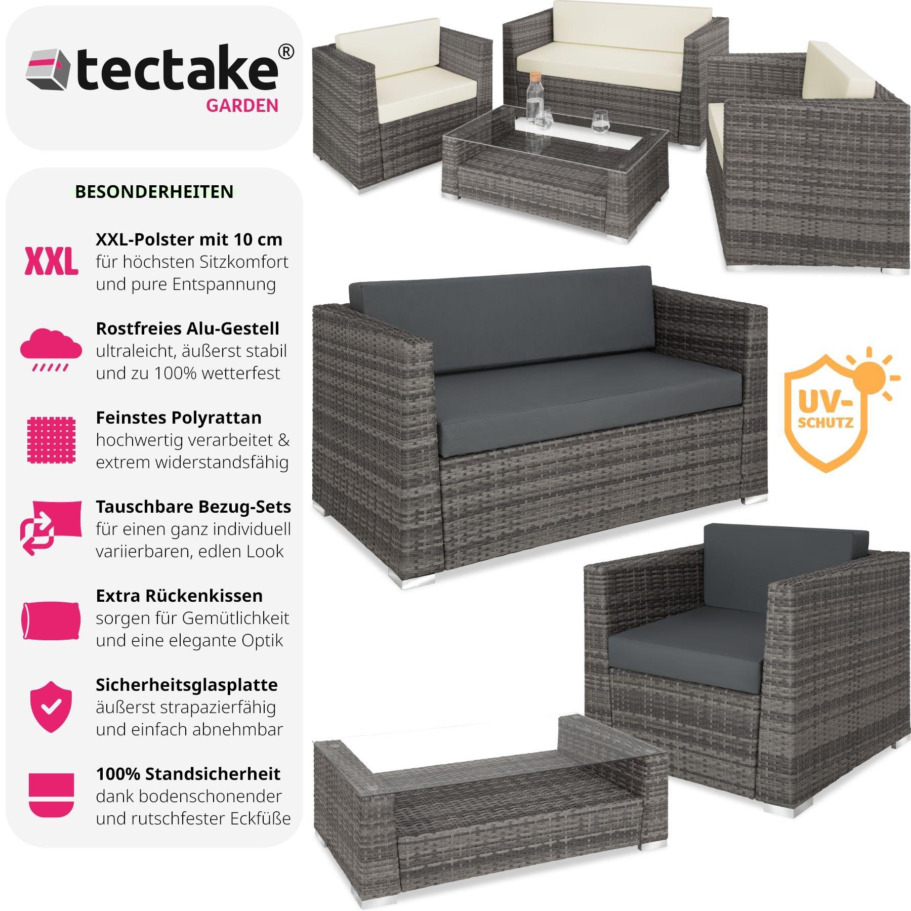 Tectake Rattan Lounge mit Aluminiumgestell München inkl. Bezüge in 2 Farben  