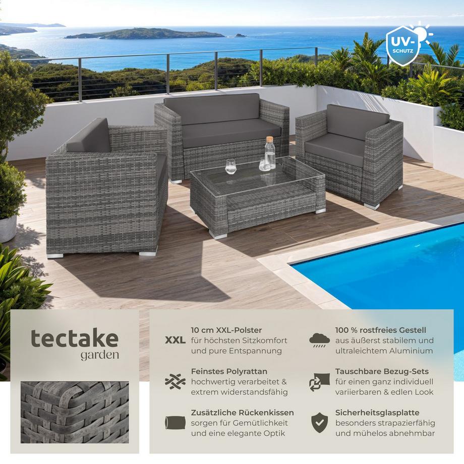 Tectake Rattan Lounge München mit Aluminiumgestell für 4 Personen  