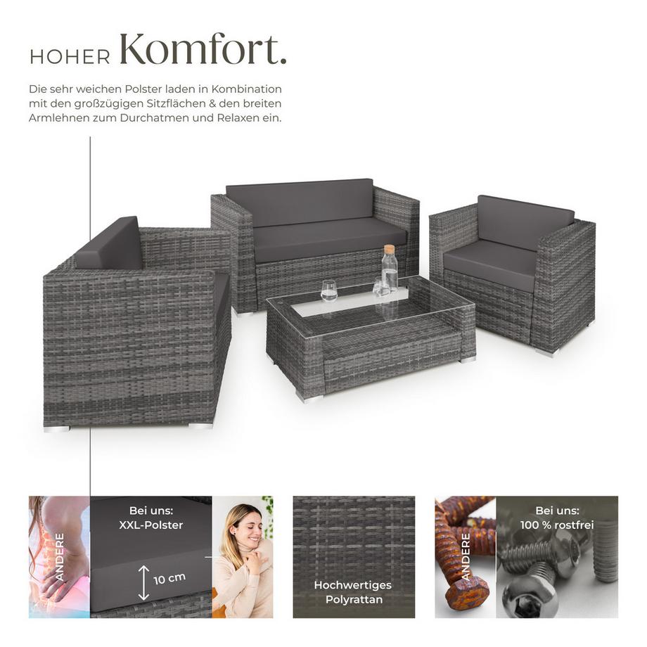 Tectake Rattan Lounge München mit Aluminiumgestell für 4 Personen  