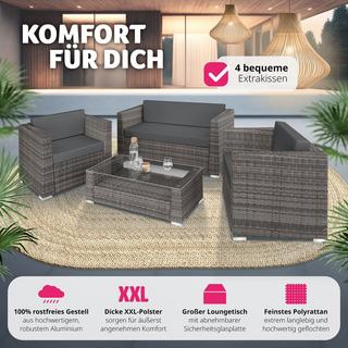 Tectake Rattan Lounge mit Aluminiumgestell München inkl. Bezüge in 2 Farben  