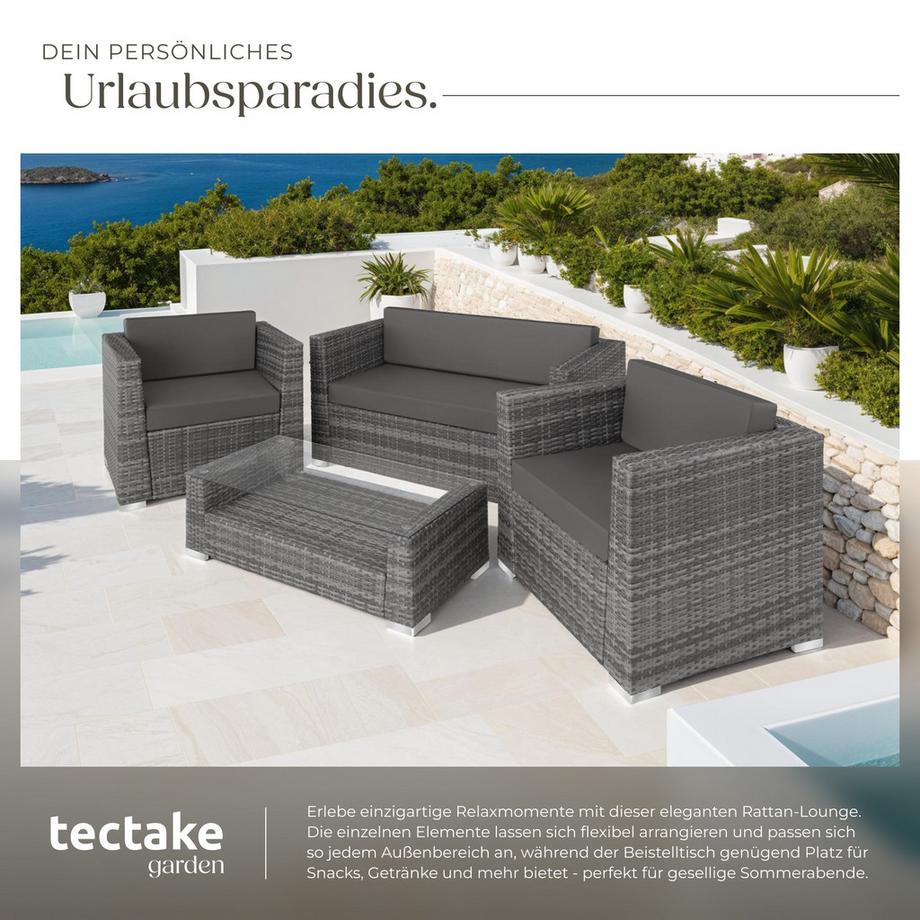 Tectake Rattan Lounge München mit Aluminiumgestell für 4 Personen  