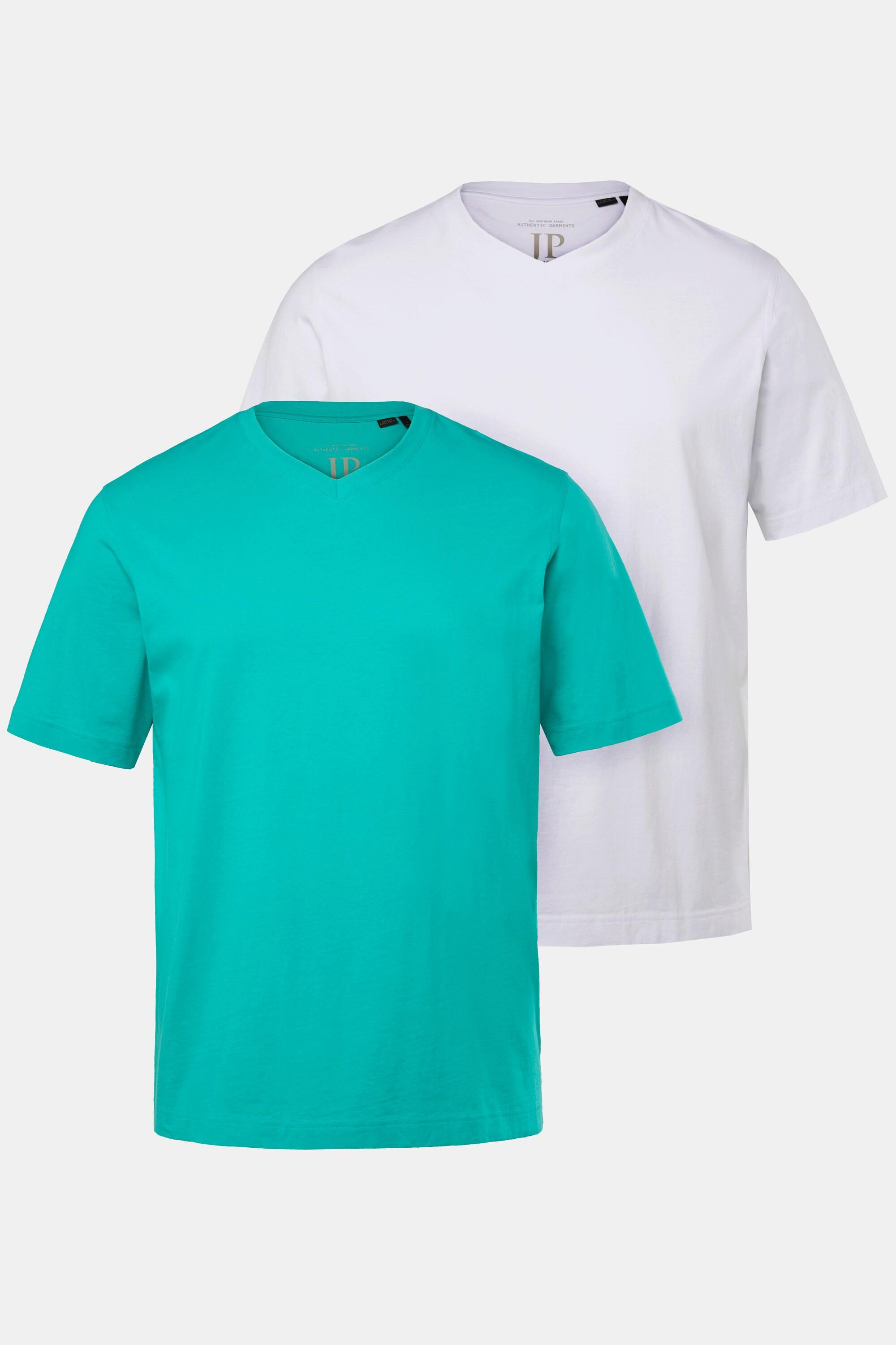 JP1880  T-shirts, collection Basic, lot de 2. Col en V et manches courtes vert caraïbes clair 