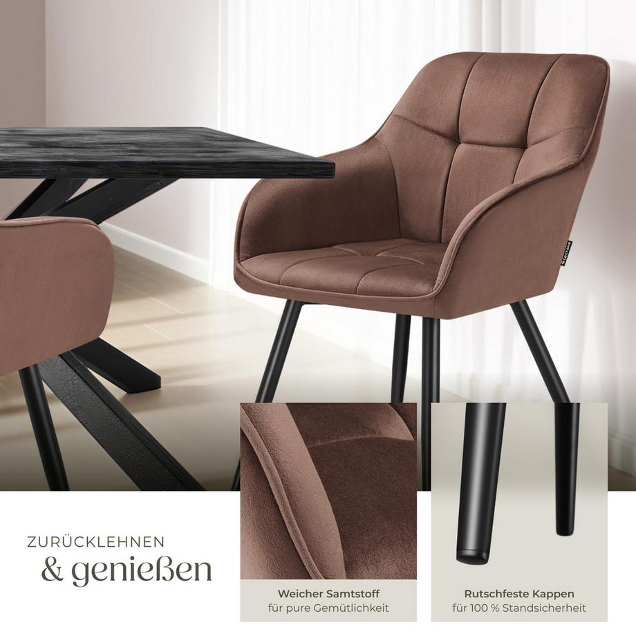 Tectake Chaise de salle à manger MARILYN rembourrée et en velours matelassé  